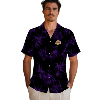 los angeles lakers bamboo branches purple black hawaiian shirts fashion forward