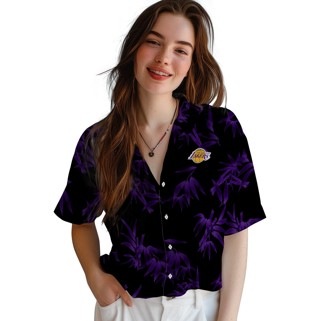 Los Angeles Lakers Hawaiian Shirt - Bamboo Branches los angeles lakers bamboo branches purple black hawaiian shirts latest model