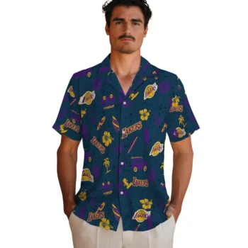 los angeles lakers beach vibe navy hawaiian shirts fashion forward