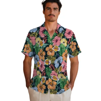 los angeles lakers brilliant hibiscus garden hawaiian shirts fashion forward
