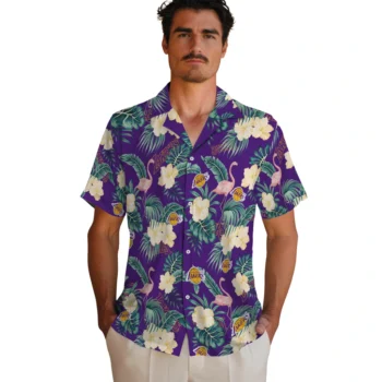 los angeles lakers flamingo palms purple hawaiian shirts fashion forward