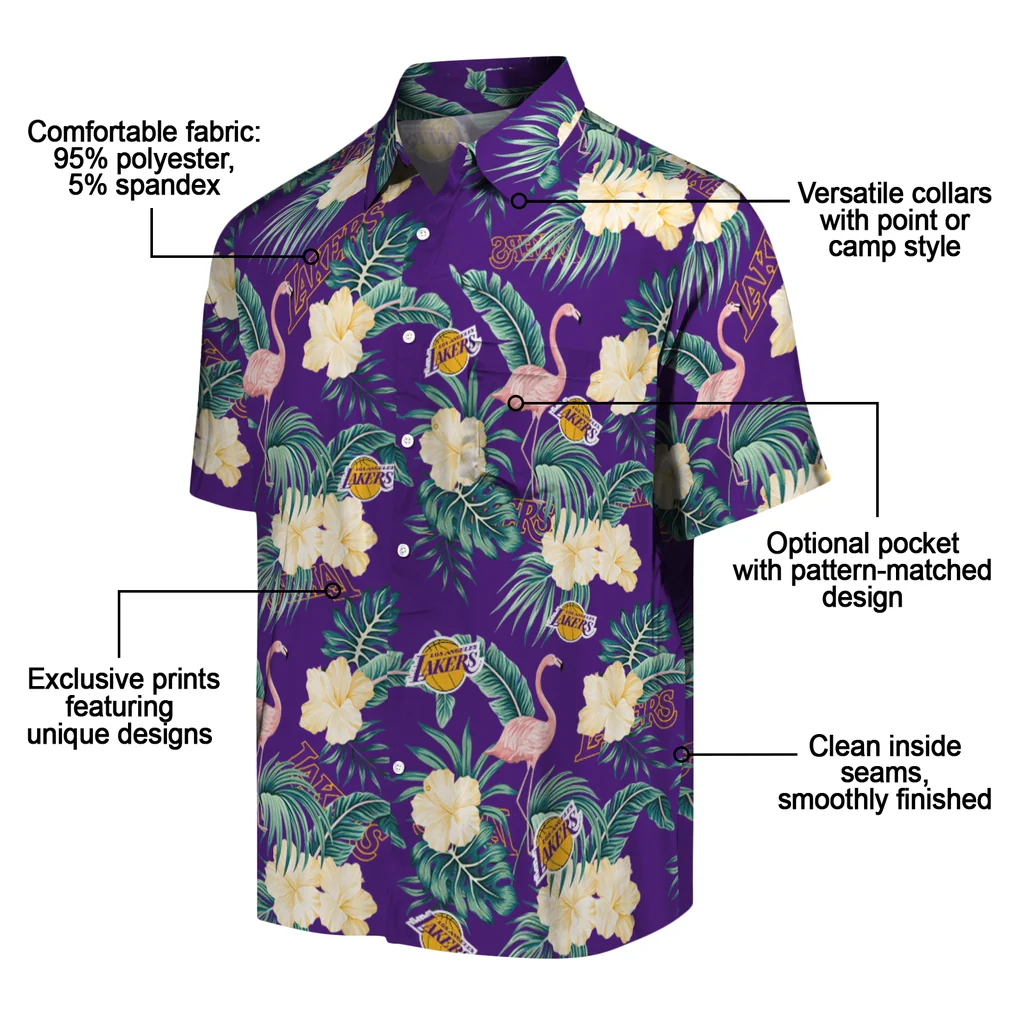 Los Angeles Lakers Hawaiian Shirt - Flamingo and Hibiscus los angeles lakers flamingo palms purple hawaiian shirts new arrival