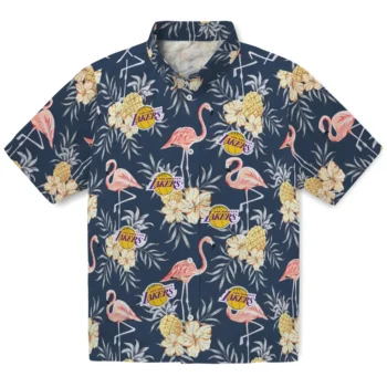 los angeles lakers flamingo hibiscus navy hawaiian shirts best selling