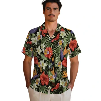los angeles lakers hibiscus bird hawaiian shirts fashion forward
