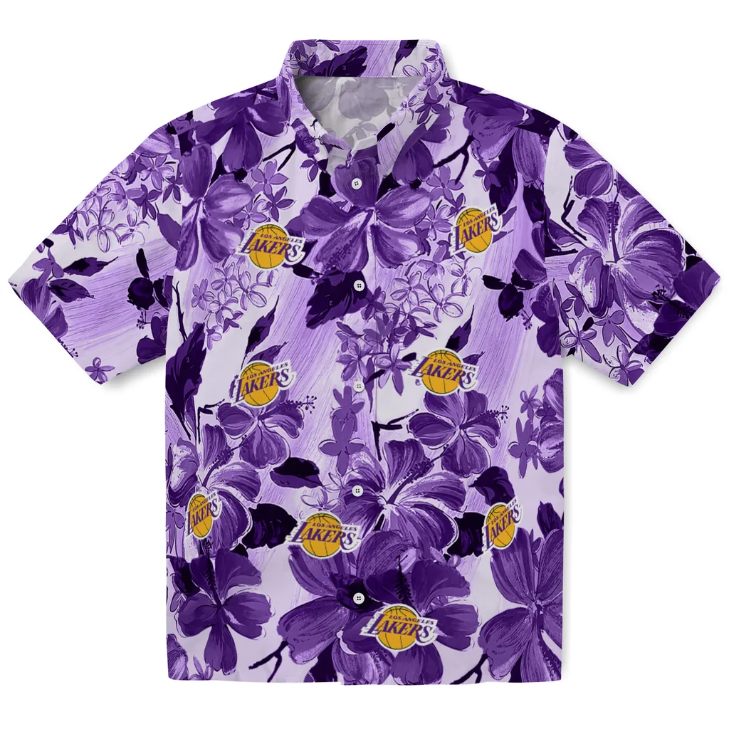 Los Angeles Lakers Hawaiian Shirt - Hibiscus Arrangement los angeles lakers hibiscus arrangement purple hawaiian shirts best selling