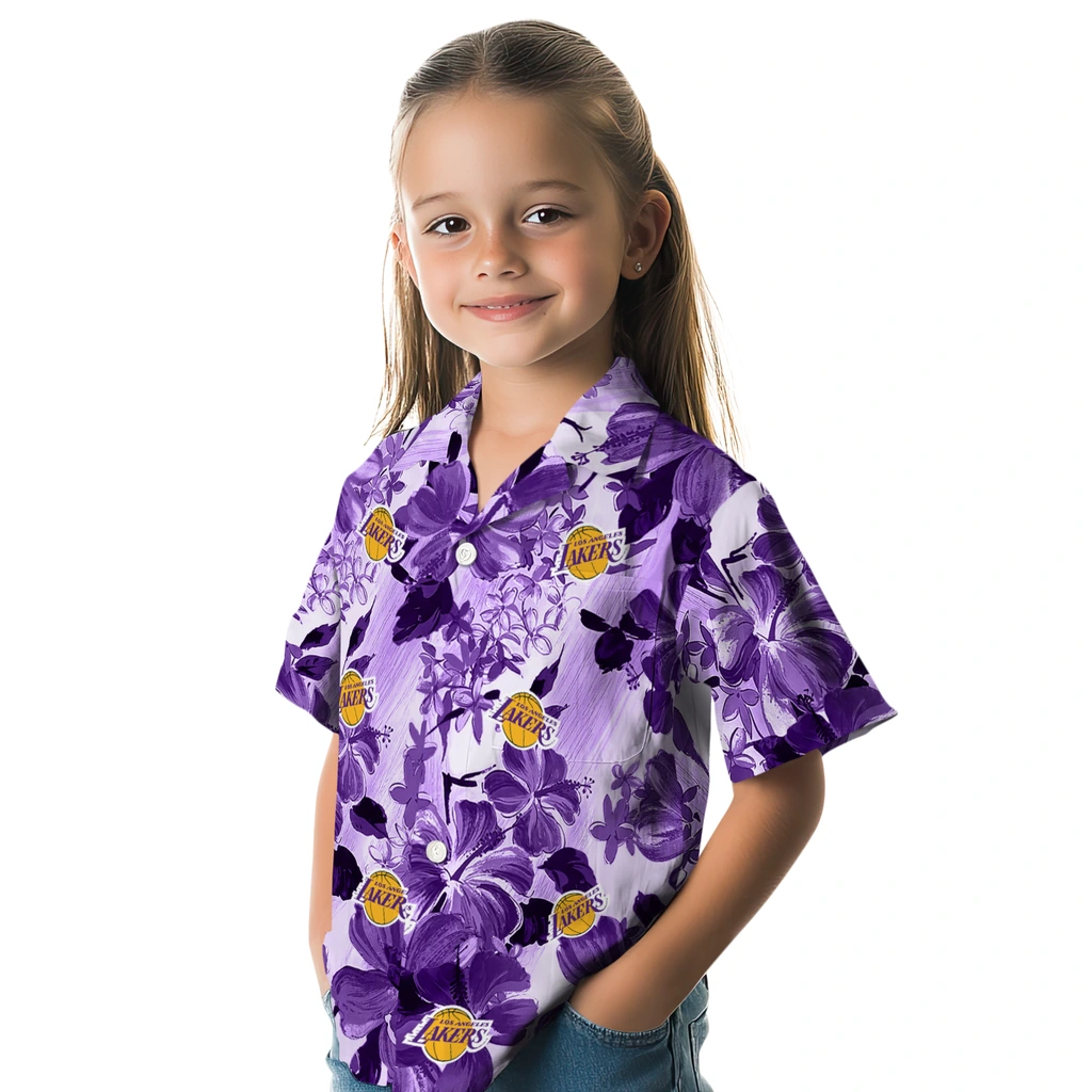 Los Angeles Lakers Hawaiian Shirt - Hibiscus Arrangement los angeles lakers hibiscus arrangement purple hawaiian shirts premium grade