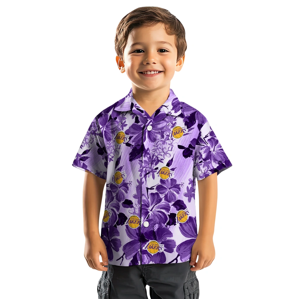 Los Angeles Lakers Hawaiian Shirt - Hibiscus Arrangement los angeles lakers hibiscus arrangement purple hawaiian shirts top rated
