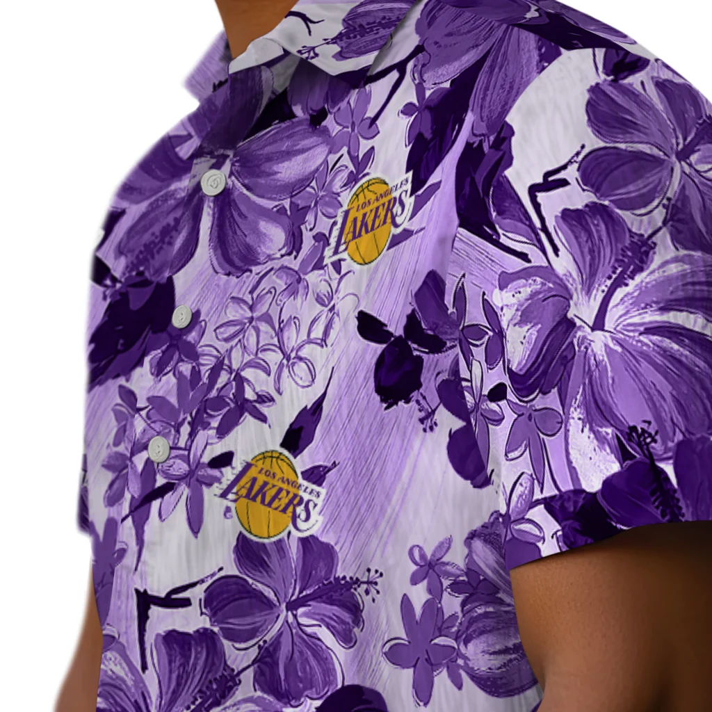Los Angeles Lakers Hawaiian Shirt - Hibiscus Arrangement los angeles lakers hibiscus arrangement purple hawaiian shirts trendy