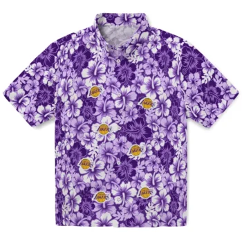los angeles lakers hibiscus blooms purple hawaiian shirts best selling