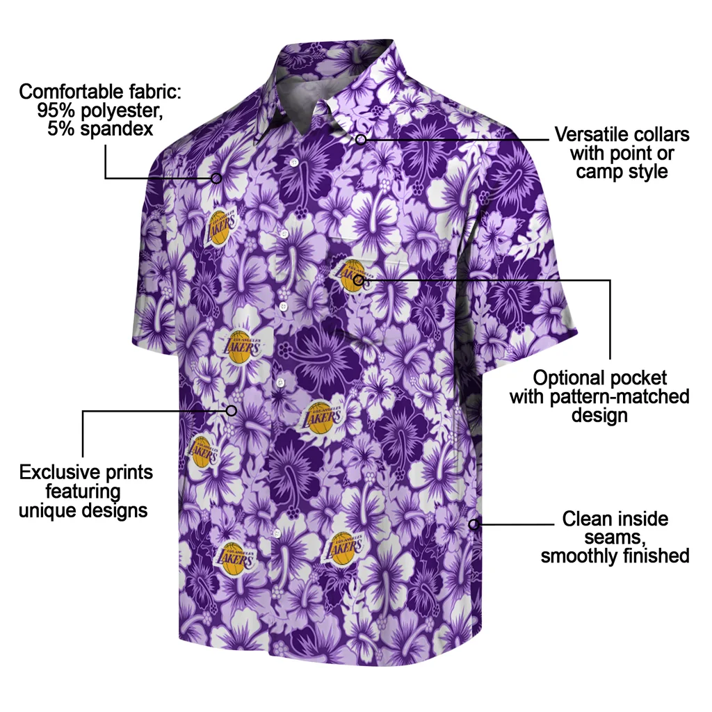 Los Angeles Lakers Hawaiian Shirt - Hibiscus Blooms los angeles lakers hibiscus blooms purple hawaiian shirts new arrival