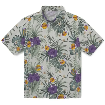 los angeles lakers hibiscus designs beige hawaiian shirts best selling