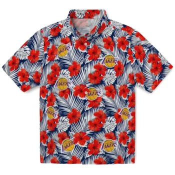 los angeles lakers hibiscus fiesta red royal blue hawaiian shirts best selling
