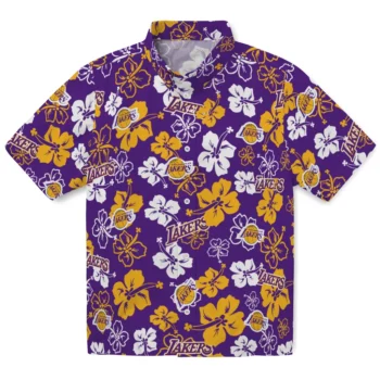 los angeles lakers hibiscus bloom purple hawaiian shirts best selling