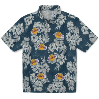 los angeles lakers hibiscus flowers navy blue hawaiian shirts best selling