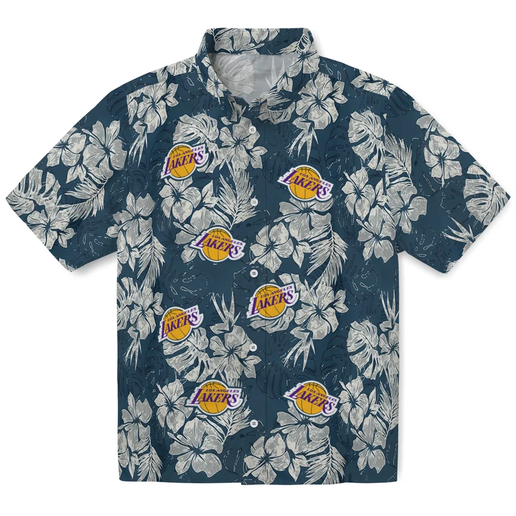 Los Angeles Lakers Hawaiian Shirt - Hibiscus Flowers los angeles lakers hibiscus flowers navy blue hawaiian shirts best selling