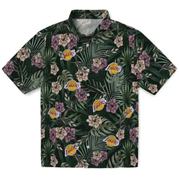 los angeles lakers hibiscus leaves pattern green hawaiian shirts best selling