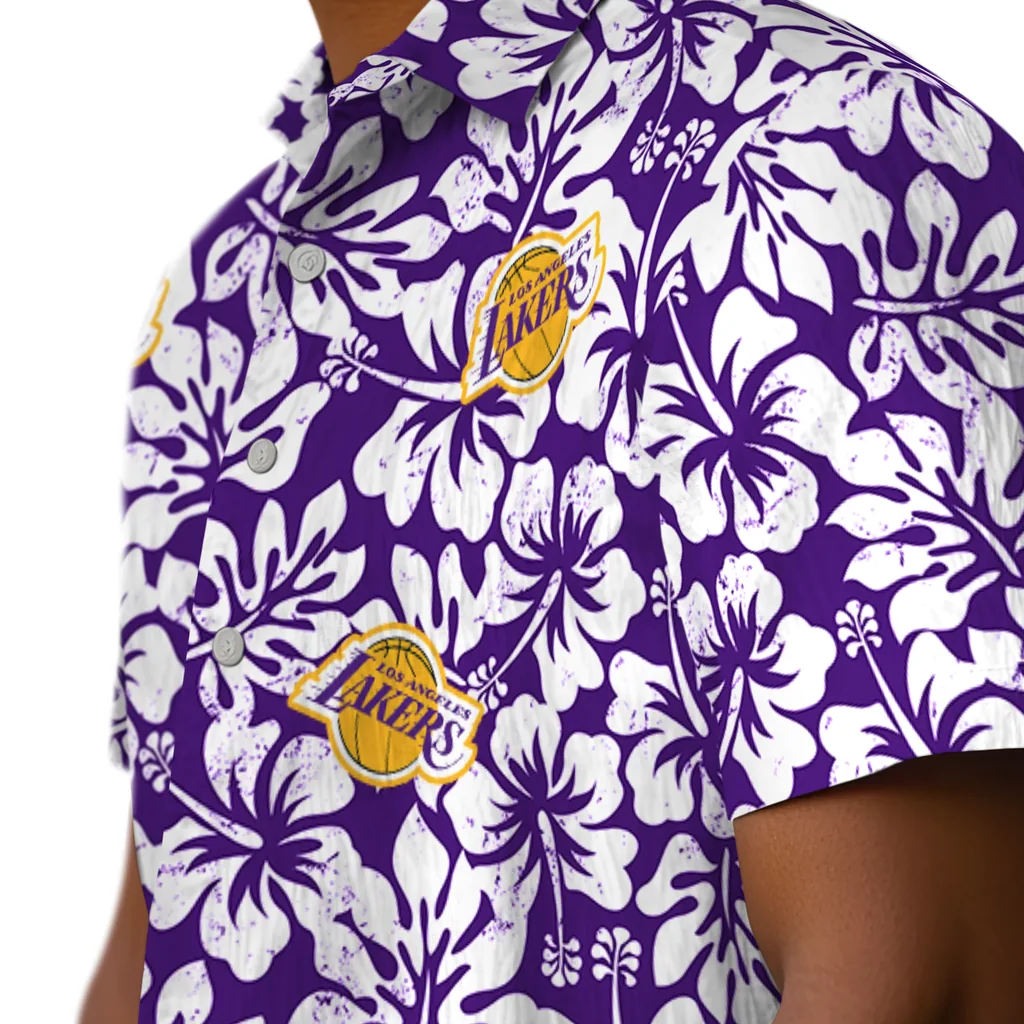 Los Angeles Lakers Hawaiian Shirt - Hibiscus Motif los angeles lakers hibiscus motif purple white hawaiian shirts trendy