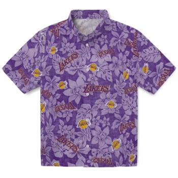 los angeles lakers hibiscus oasis purple hawaiian shirts best selling