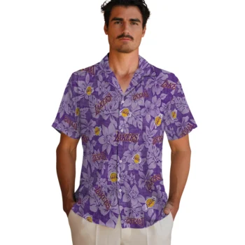 los angeles lakers hibiscus oasis purple hawaiian shirts fashion forward