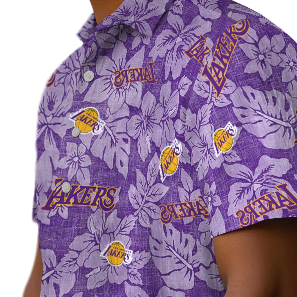 Los Angeles Lakers Hawaiian Shirt - Hibiscus Oasis los angeles lakers hibiscus oasis purple hawaiian shirts trendy