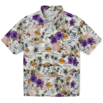 los angeles lakers hibiscus seaside white hawaiian shirts best selling
