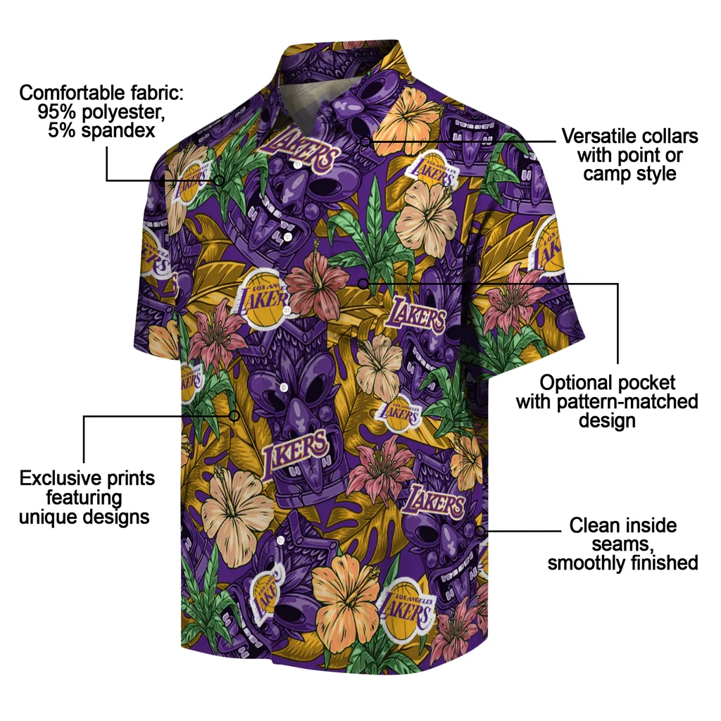 Los Angeles Lakers Hawaiian Shirt - Hibiscus Tiki Jungle los angeles lakers tiki jungle purple hawaiian shirts new arrival