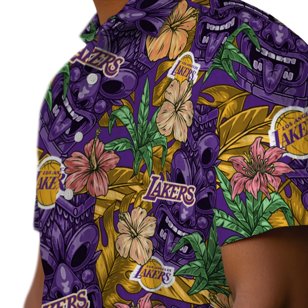 Los Angeles Lakers Hawaiian Shirt - Hibiscus Tiki Jungle los angeles lakers tiki jungle purple hawaiian shirts trendy