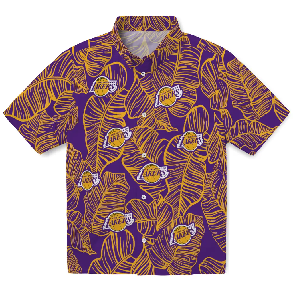 Los Angeles Lakers Hawaiian Shirt - Leaf Outline los angeles lakers leaf outline purple hawaiian shirts best selling