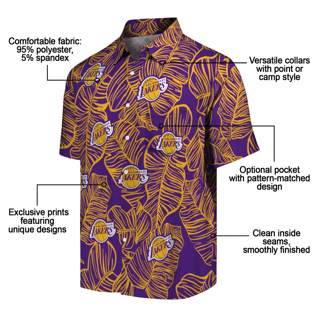 Los Angeles Lakers Hawaiian Shirt - Leaf Outline los angeles lakers leaf outline purple hawaiian shirts new arrival