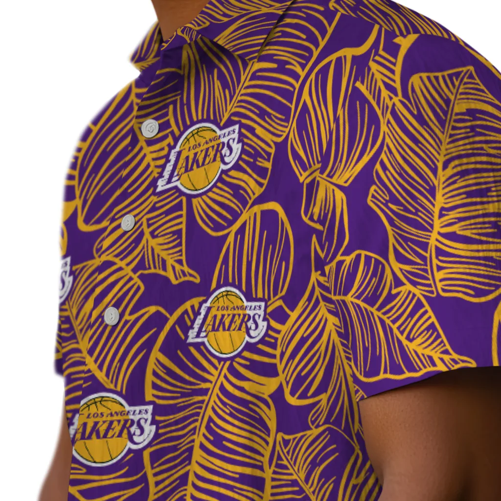 Los Angeles Lakers Hawaiian Shirt - Leaf Outline los angeles lakers leaf outline purple hawaiian shirts trendy
