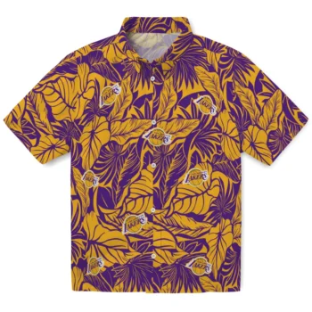 los angeles lakers monstera layer purple hawaiian shirts best selling