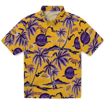 los angeles lakers palm sunset hawaiian shirts best selling
