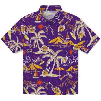 los angeles lakers palm tree island purple hawaiian shirts best selling