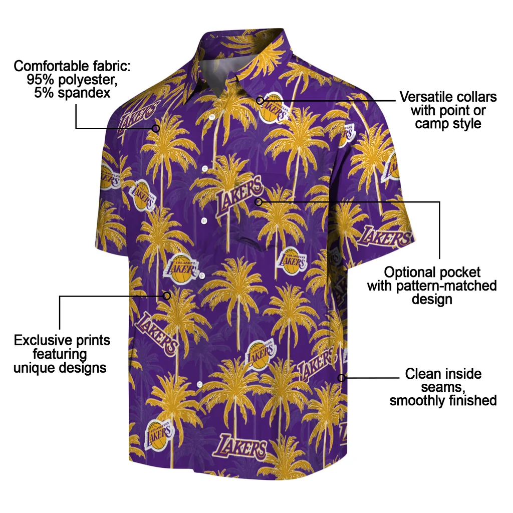 Los Angeles Lakers Hawaiian Shirt - Palm Tree Motif los angeles lakers palm grove purple hawaiian shirts new arrival
