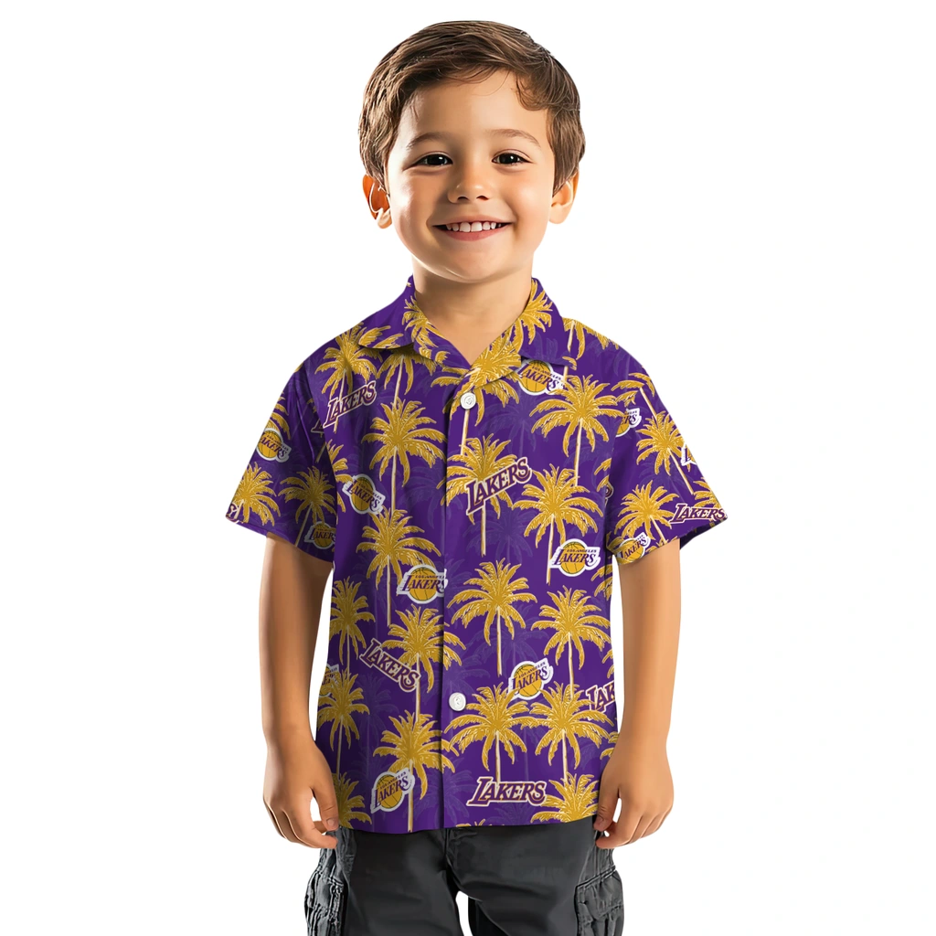 Los Angeles Lakers Hawaiian Shirt - Palm Tree Motif los angeles lakers palm grove purple hawaiian shirts top rated