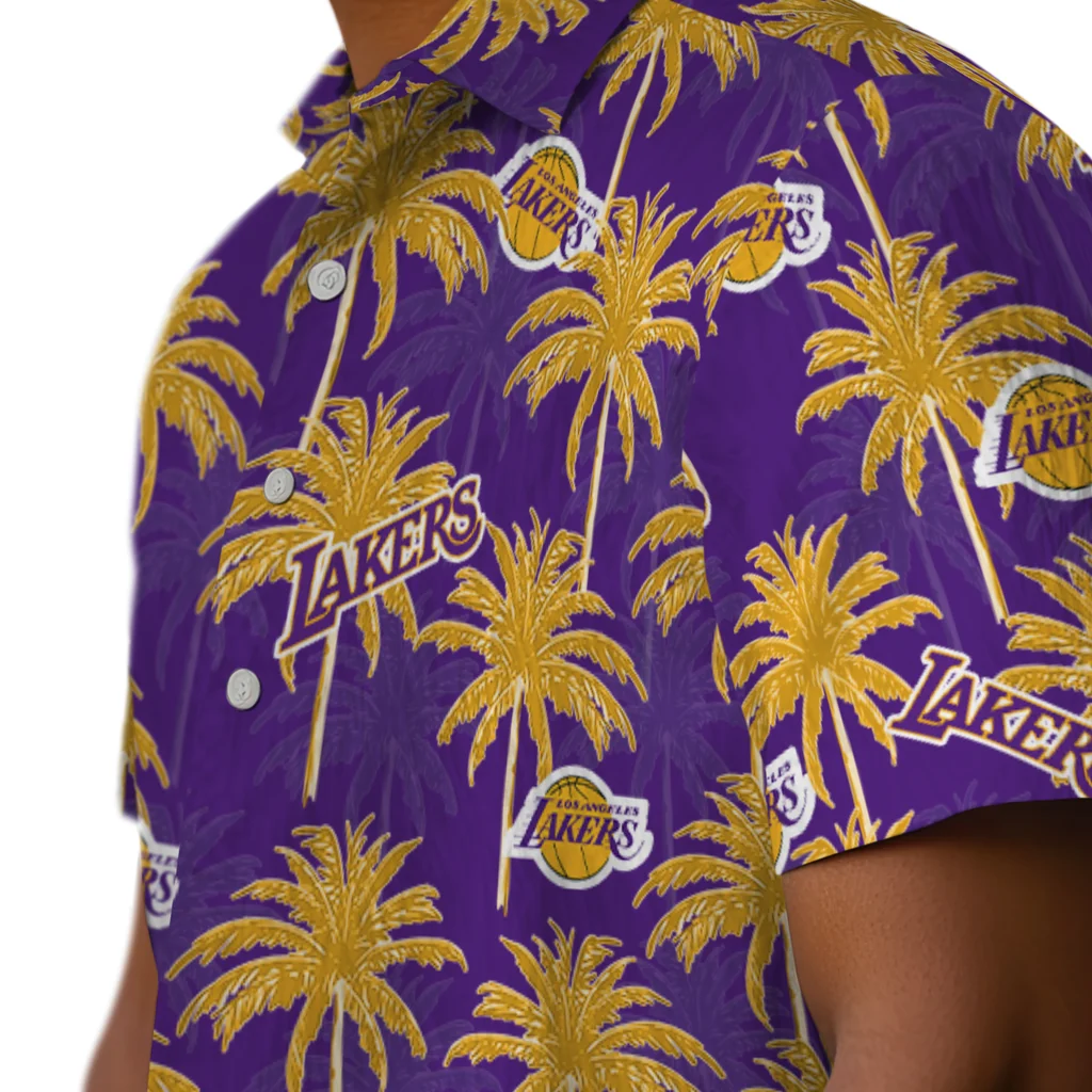 Los Angeles Lakers Hawaiian Shirt - Palm Tree Motif los angeles lakers palm grove purple hawaiian shirts trendy