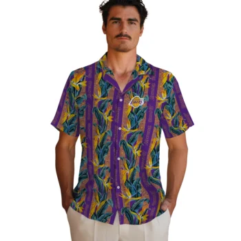los angeles lakers paradise vines purple hawaiian shirts fashion forward