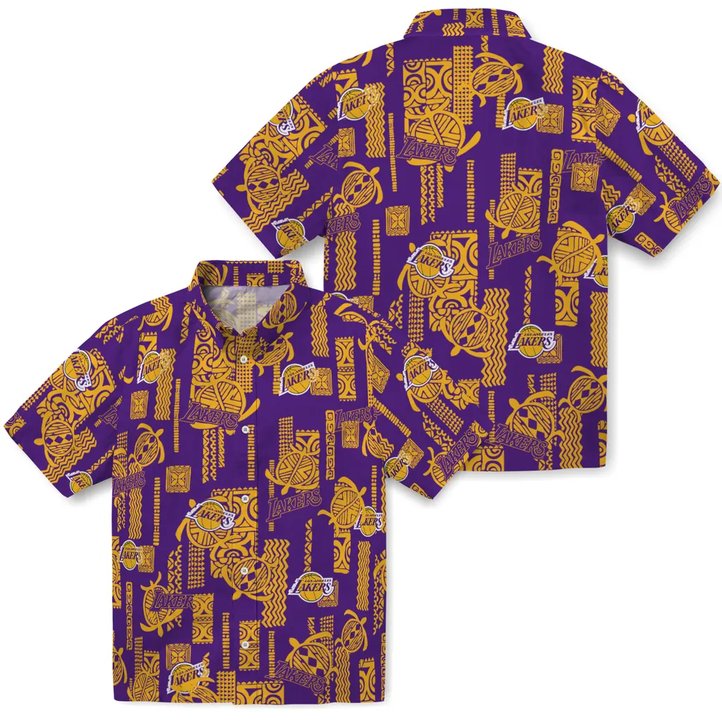 Los Angeles Lakers Hawaiian Shirt - Turtle Lines los angeles lakers turtle lines purple hawaiian shirts high quality