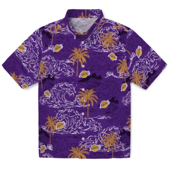 los angeles lakers wave palm purple hawaiian shirts best selling
