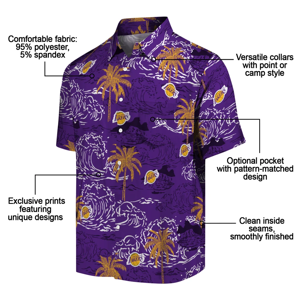Los Angeles Lakers Hawaiian Shirt - Wave Palm los angeles lakers wave palm purple hawaiian shirts new arrival