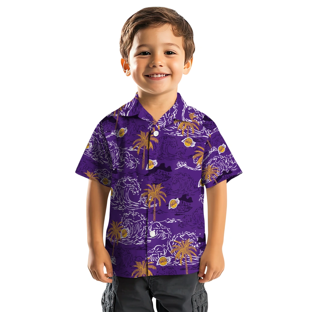 Los Angeles Lakers Hawaiian Shirt - Wave Palm los angeles lakers wave palm purple hawaiian shirts top rated