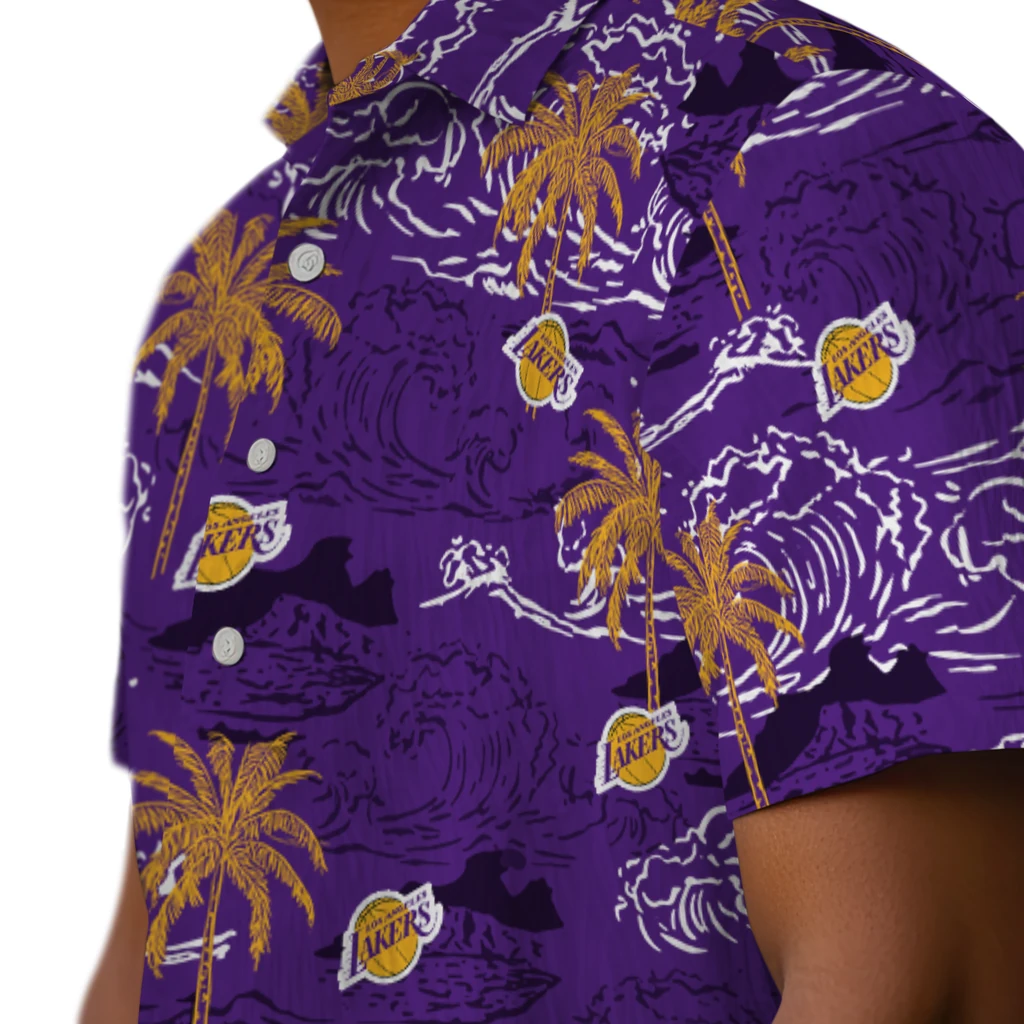 Los Angeles Lakers Hawaiian Shirt - Wave Palm los angeles lakers wave palm purple hawaiian shirts trendy