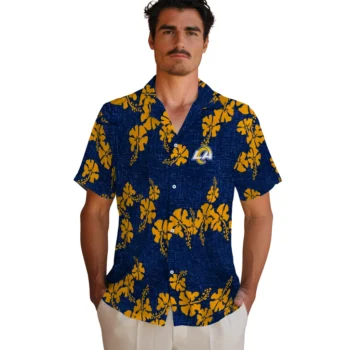 los angeles rams hibiscus petals blue hawaiian shirts fashion forward