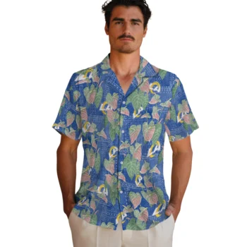 los angeles rams anthurium overlay blue hawaiian shirts fashion forward