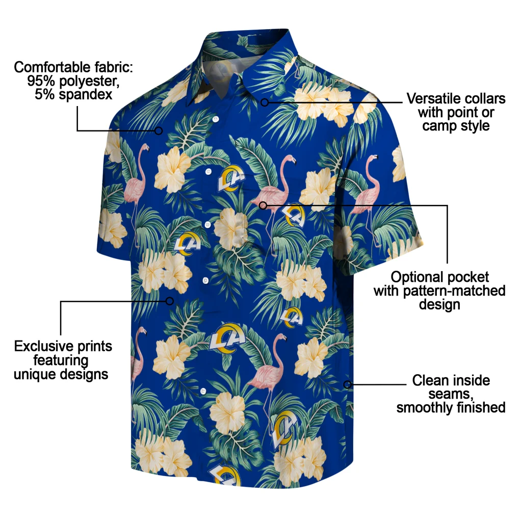Los Angeles Rams Hawaiian Shirt - Flamingo and Hibiscus los angeles rams flamingo palms blue hawaiian shirts new arrival