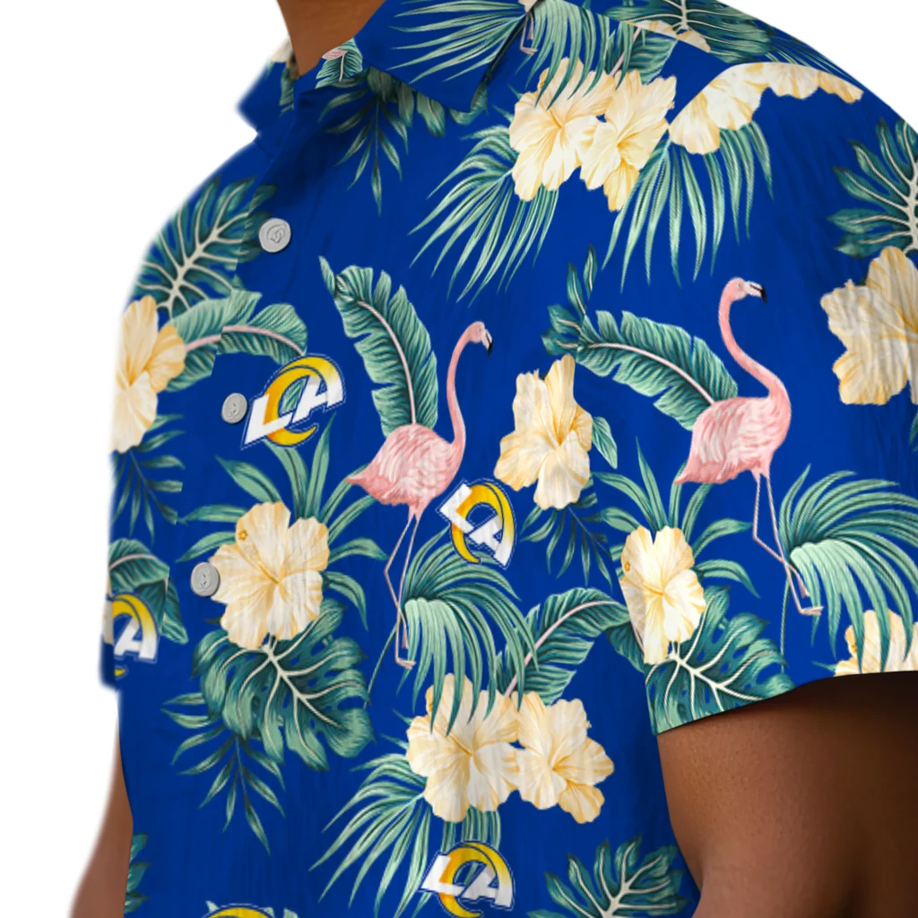 Los Angeles Rams Hawaiian Shirt - Flamingo and Hibiscus los angeles rams flamingo palms blue hawaiian shirts trendy