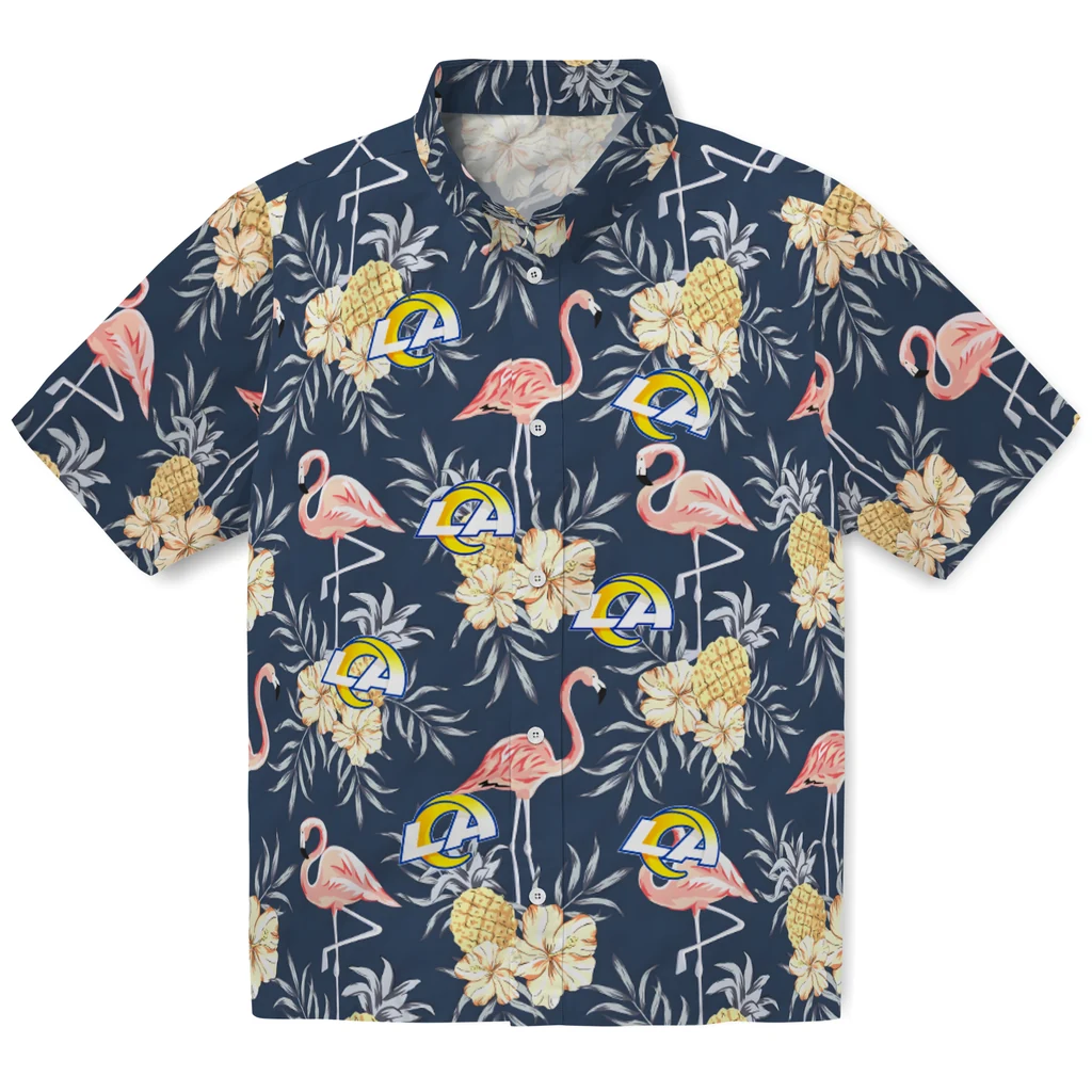 Los Angeles Rams Hawaiian Shirt - Flamingo Hibiscus los angeles rams flamingo hibiscus navy hawaiian shirts best selling