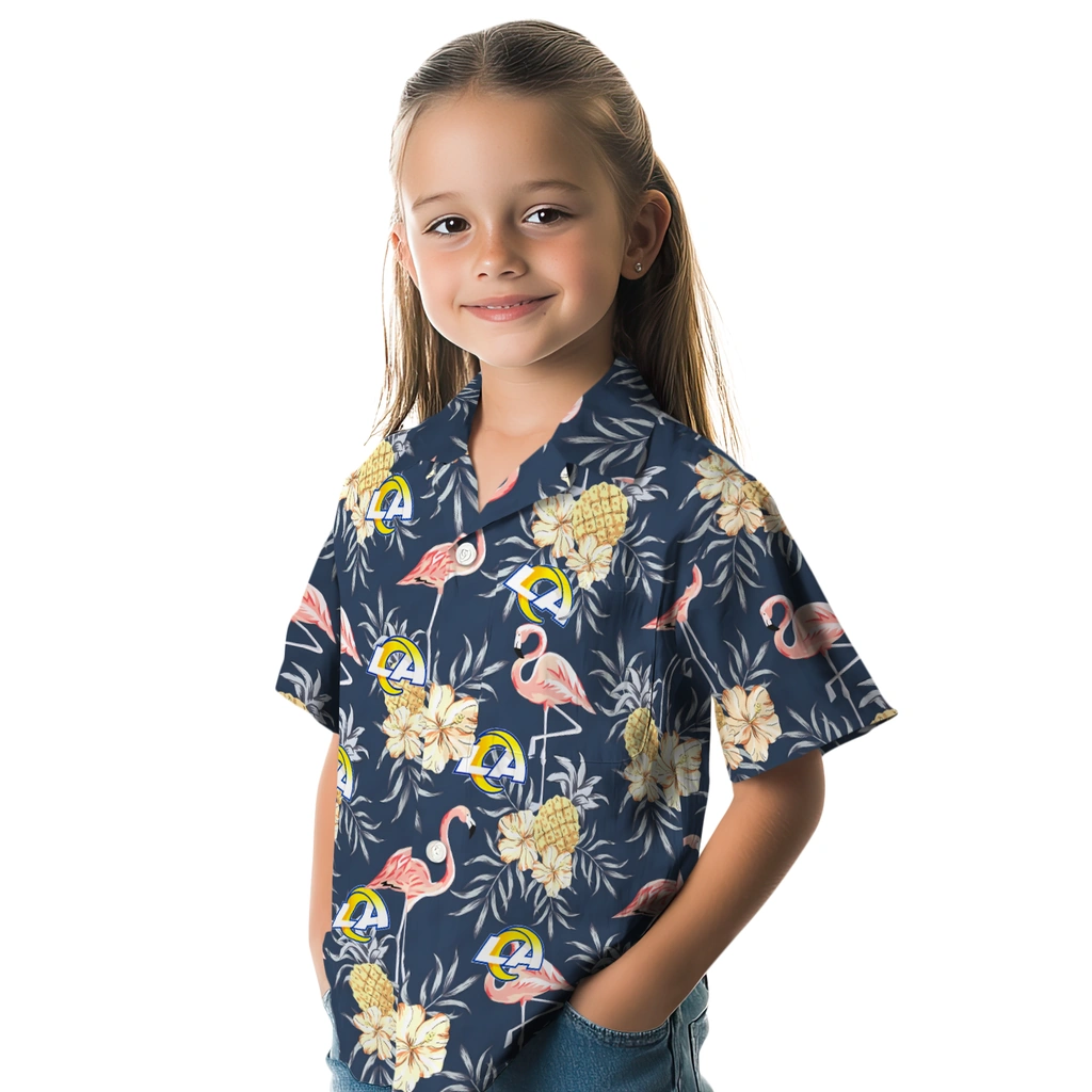 Los Angeles Rams Hawaiian Shirt - Flamingo Hibiscus los angeles rams flamingo hibiscus navy hawaiian shirts premium grade