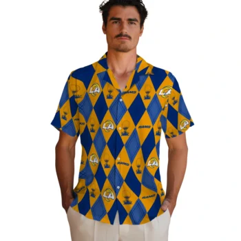 los angeles rams balloon plaid blue hawaiian shirts fashion forward