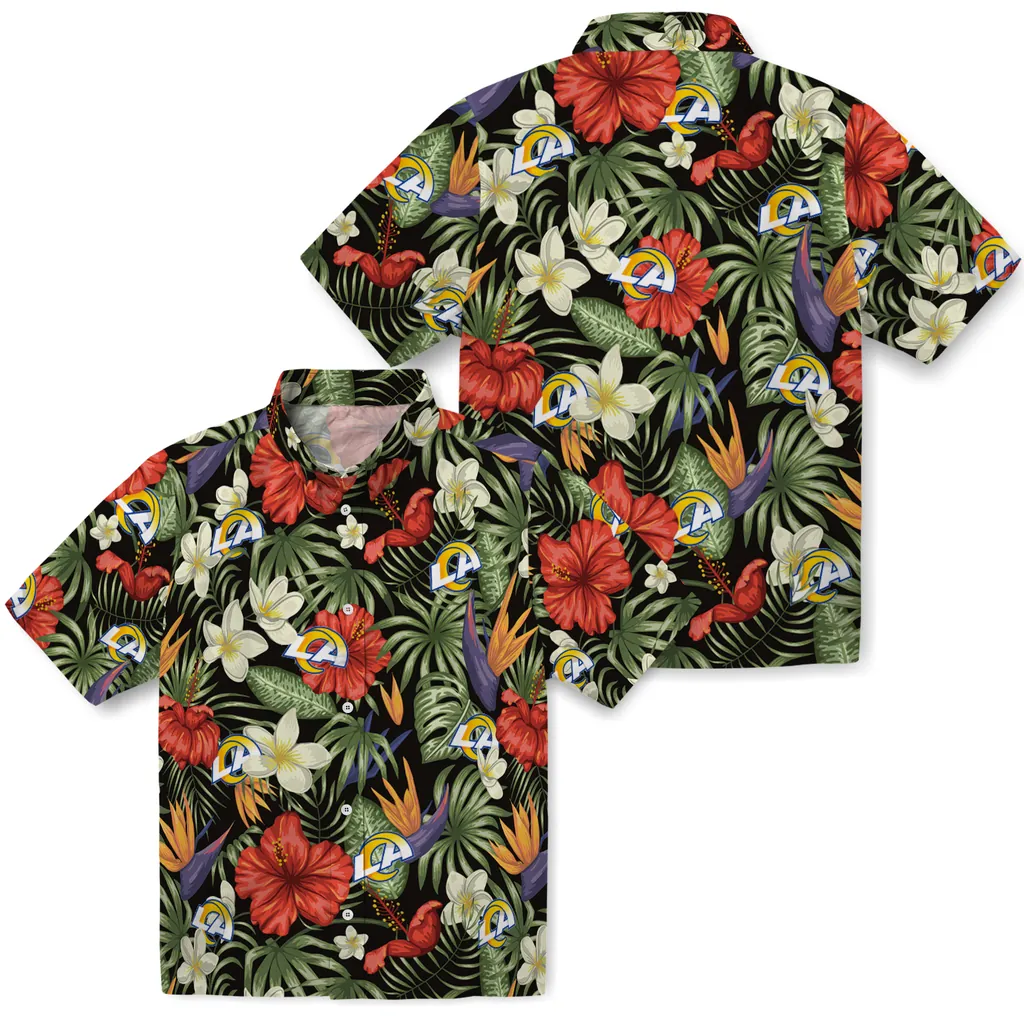 Los Angeles Rams Hawaiian Shirt - Hawaii Floral Hibiscus los angeles rams hibiscus bird hawaiian shirts high quality